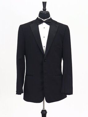 ISAIA 44L Black Blazer Sport Coat Tuxedo Jacket 2-Button Solid Y970